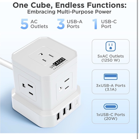 Cube Power Strips with Surge Protection, 10ft Extension Cord - Picture 4 of 7